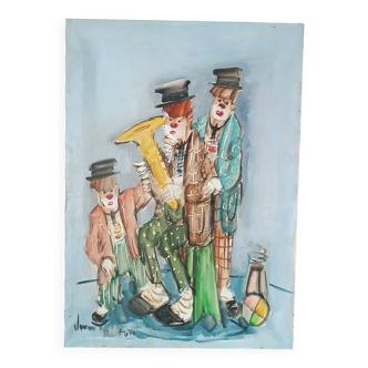 Peinture à l'huile sur toile nando da pistoia, clowns des années 60