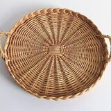 Rustic French Provence Large Round Handled Wicker Tray, France