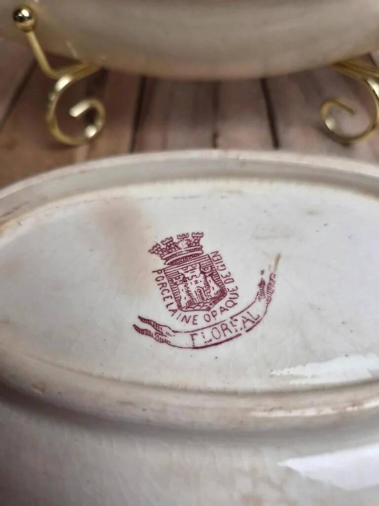 Set of 2 antique Gien Floréal ironstone dishes.