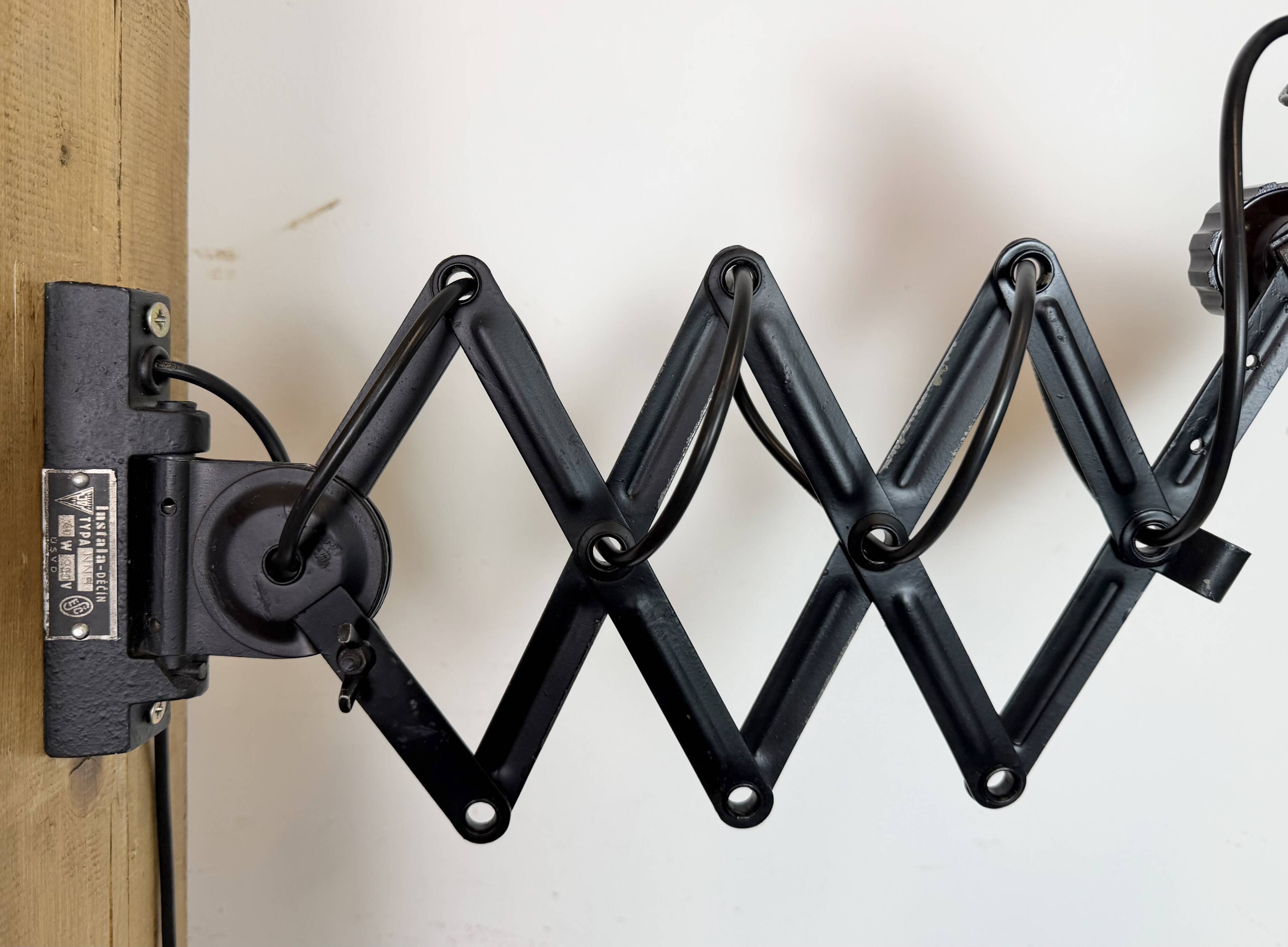 Industrial Black Enamel Scissor Wall Lamp, 1950s