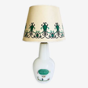 Decorated opaline lamp, lampshade, cable 2m fabric