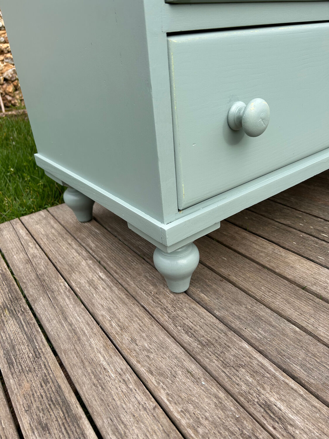 Vintage 4-drawer chest in sage green pine.
