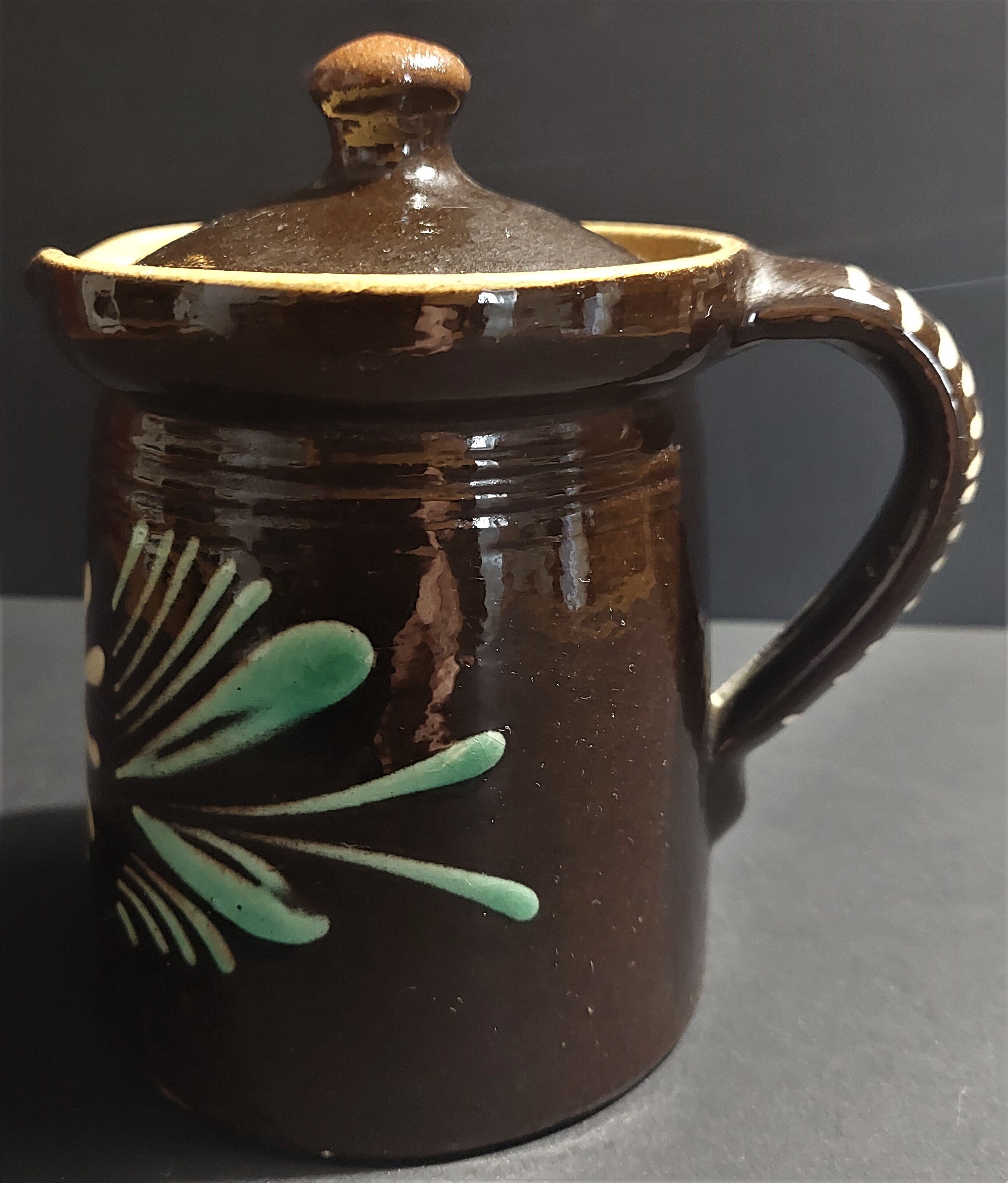 Pitcher covered glazed terracotta alsace Soufflenheim XXth