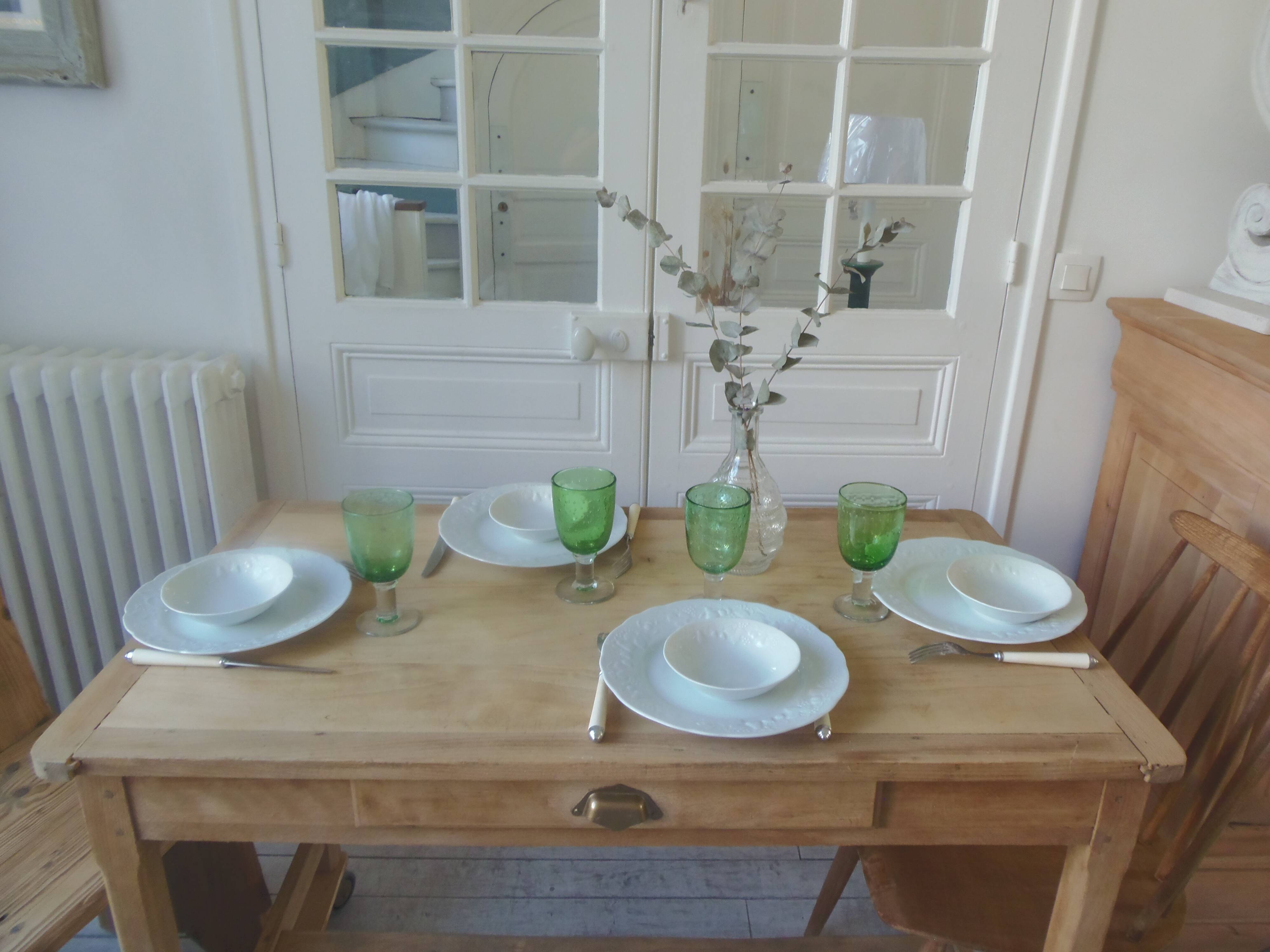 Vintage kitchen table on casters.