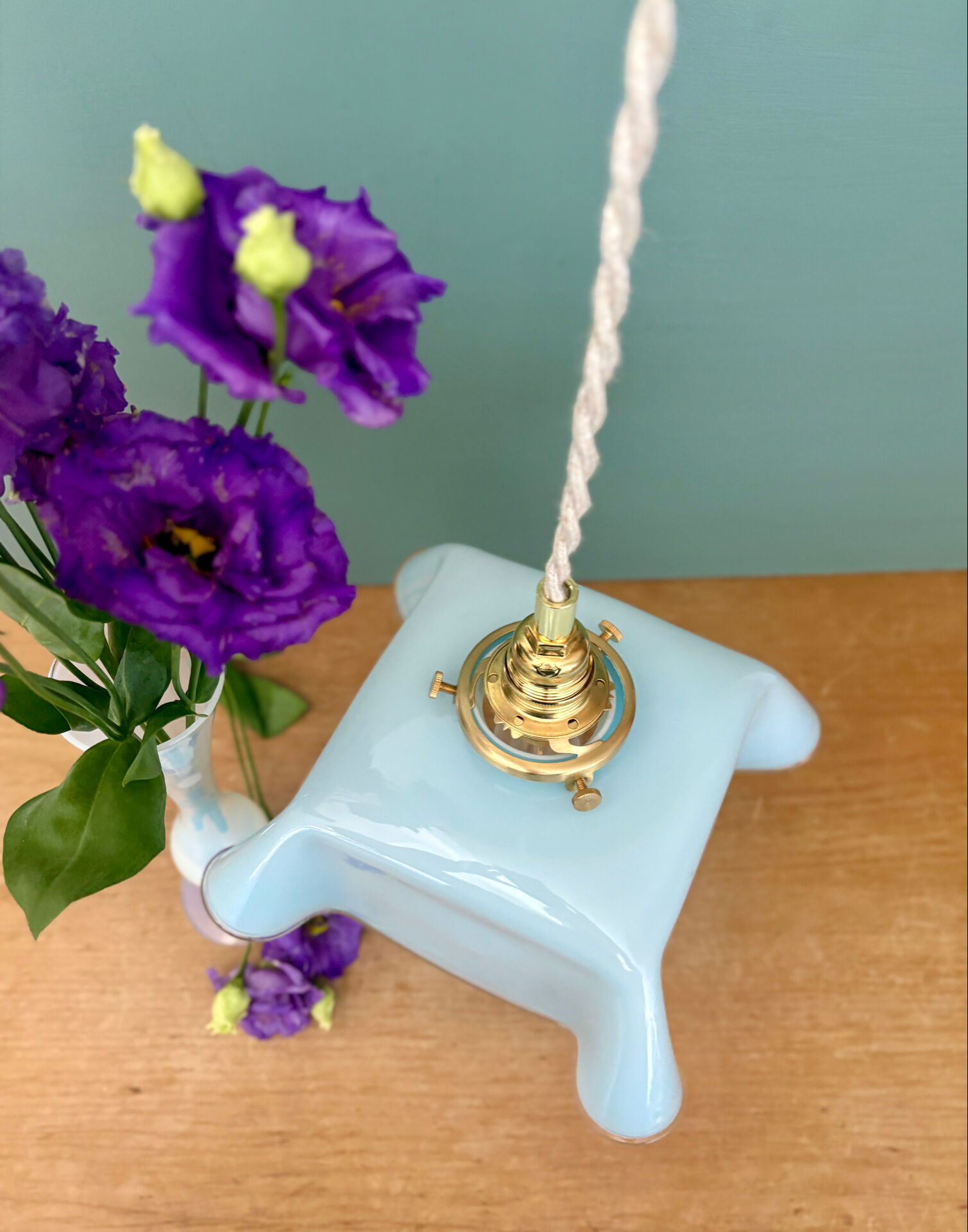 Vintage blue opaline pendant light