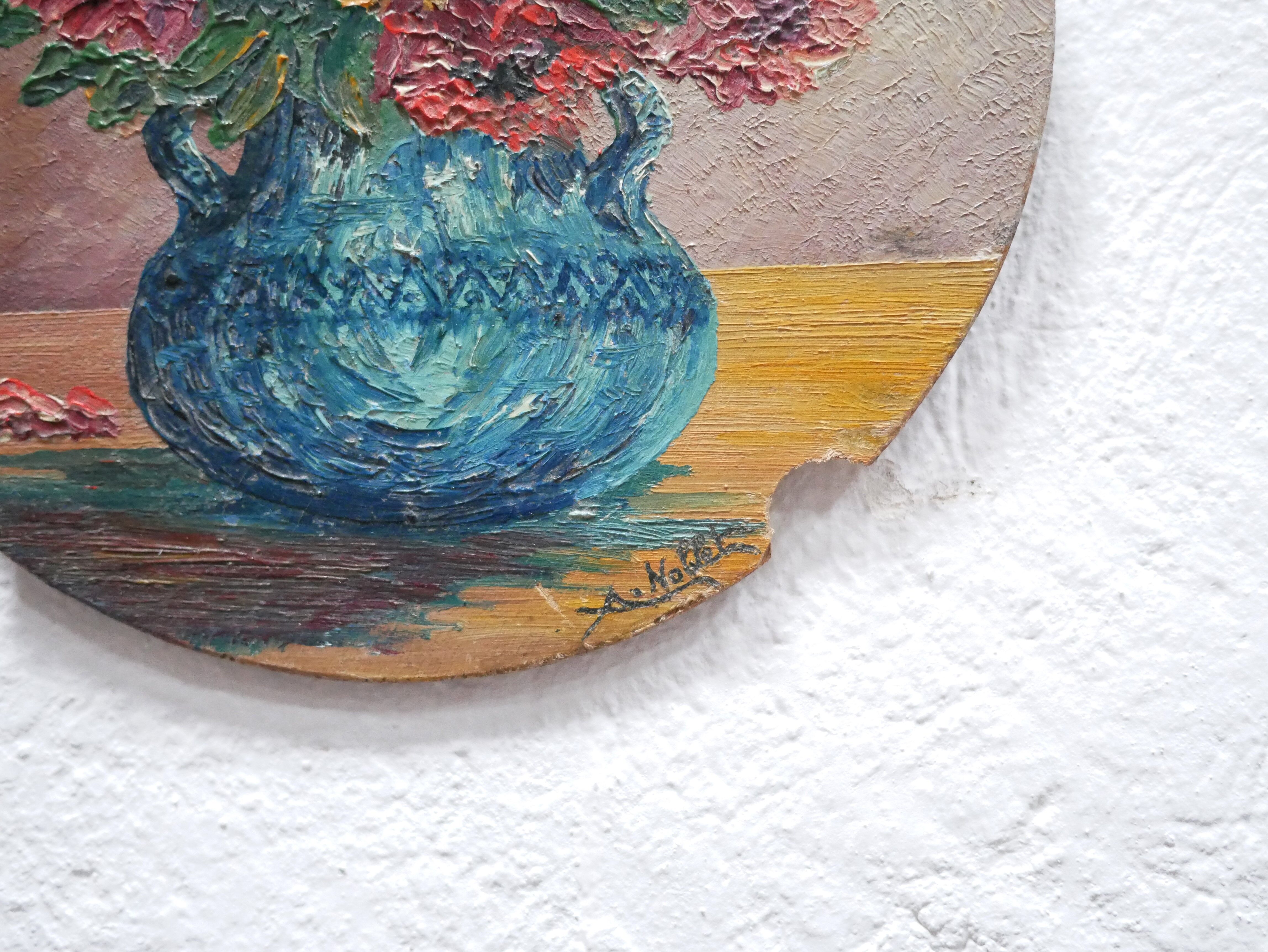 Old painting on wood signed A. Noblet