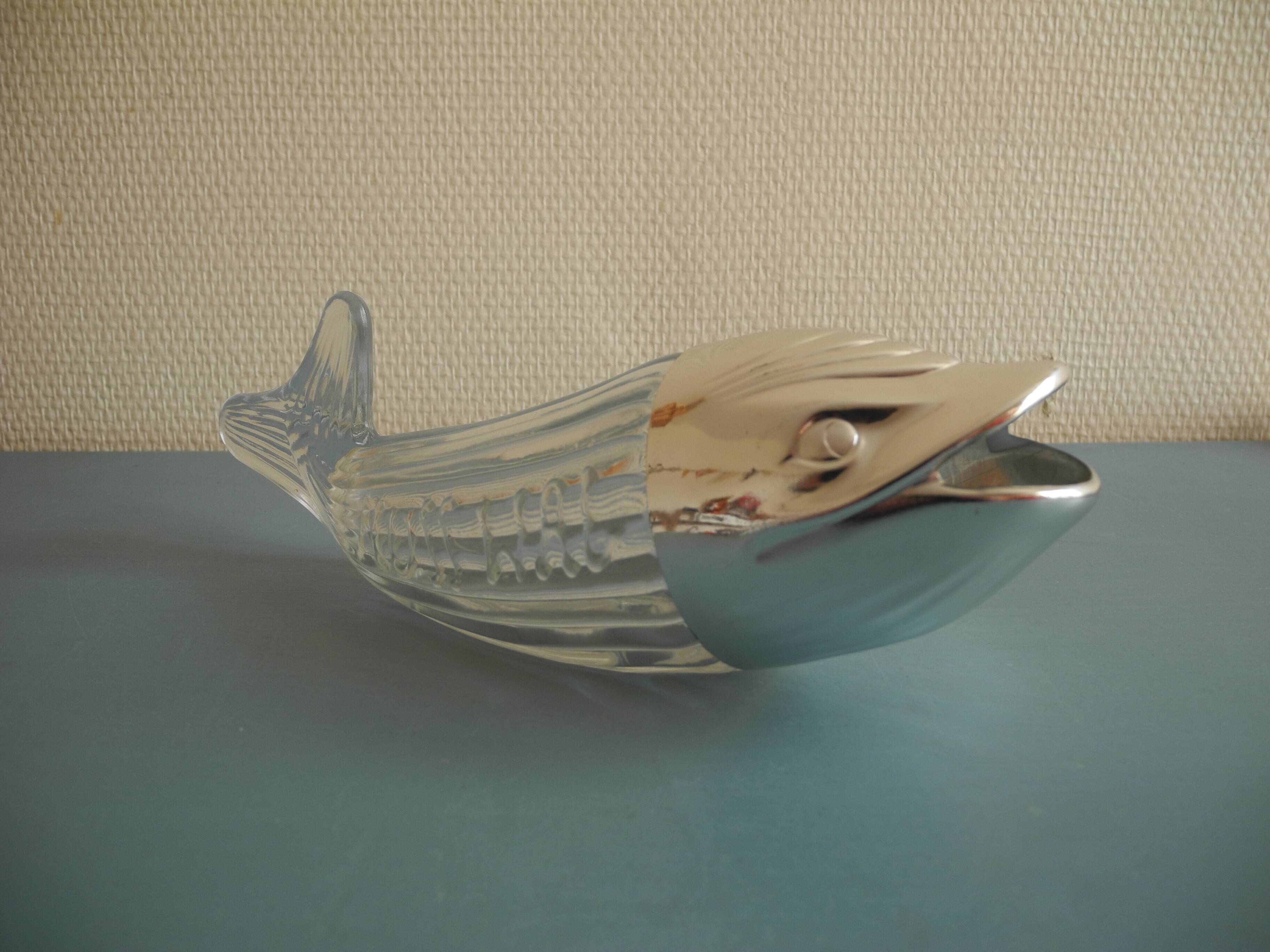 vintage glass fish nut dispenser whale table art
