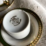 Vintage mocha set 5 coffee cups Napoleon porcelain white frieze green gold by hand