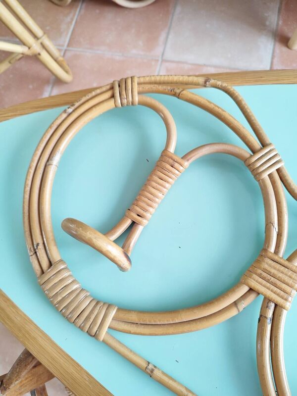 Patère porte manteau mural Franco Albini en rotin vintage