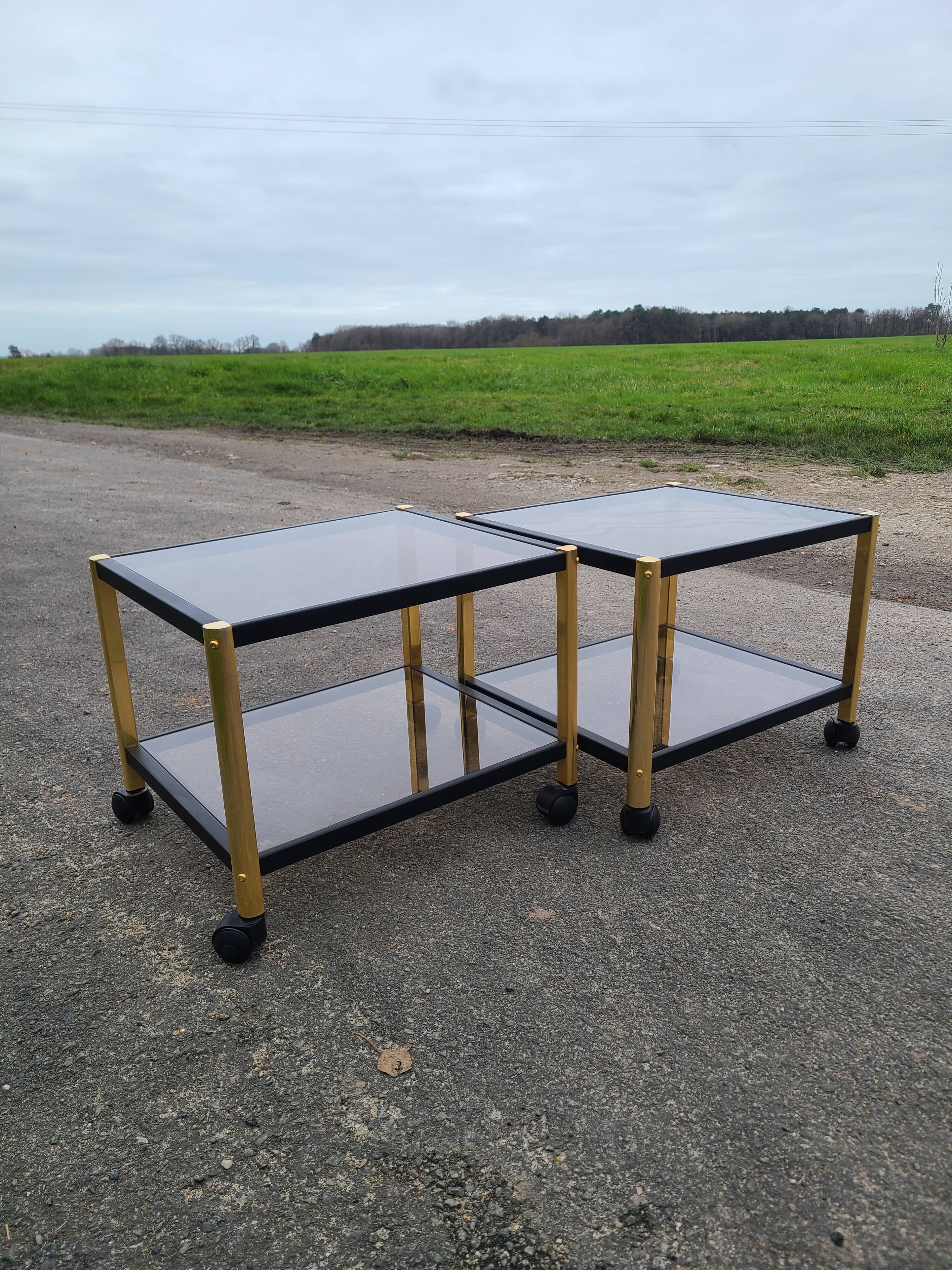 Coffee table golden black and Erard smoked glass