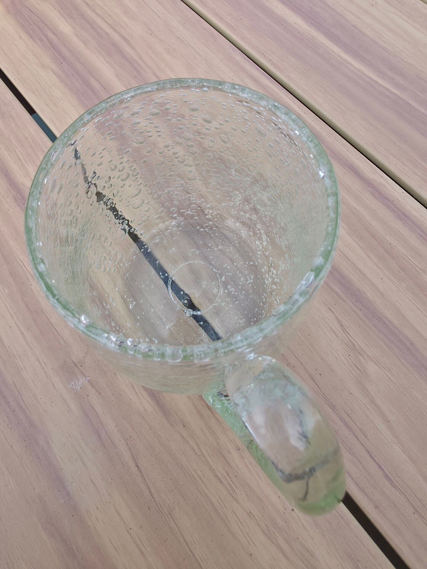 Large Beer Mug in Bubbled Glass from Biot - Straw Yellow - Signed