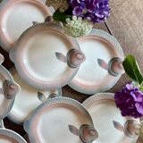 Set of 12 vintage pink and gray fish-shaped plates - Digoin