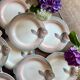 Set of 12 vintage pink and gray fish-shaped plates - Digoin