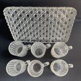 Tray and 6 mugs in blown and molded glass