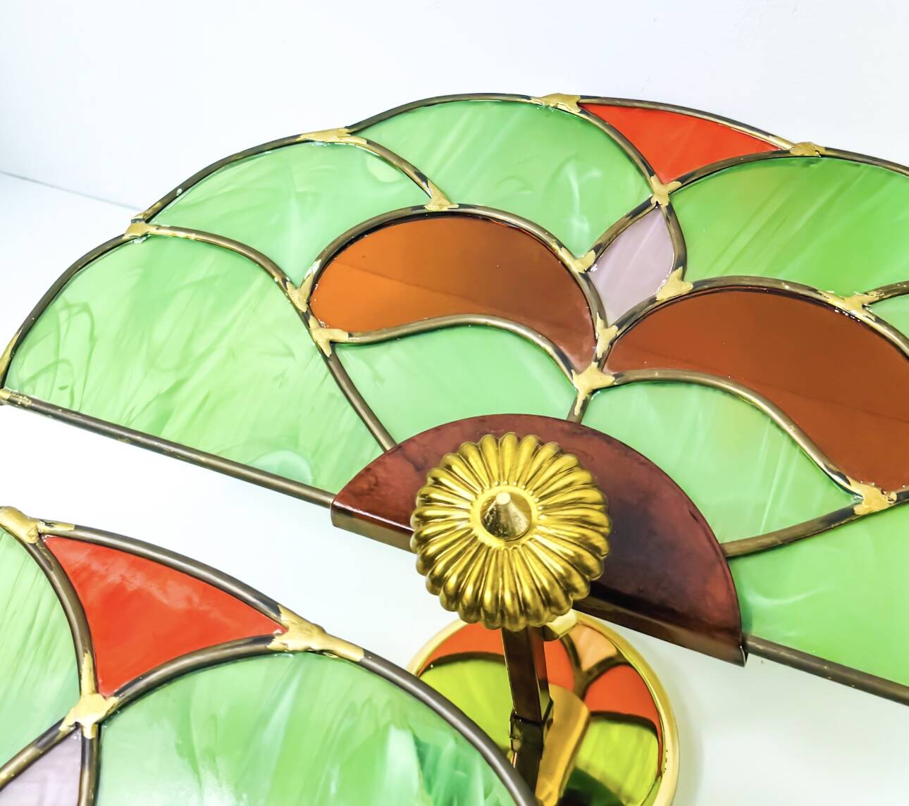 Pair of stained glass wall sconces