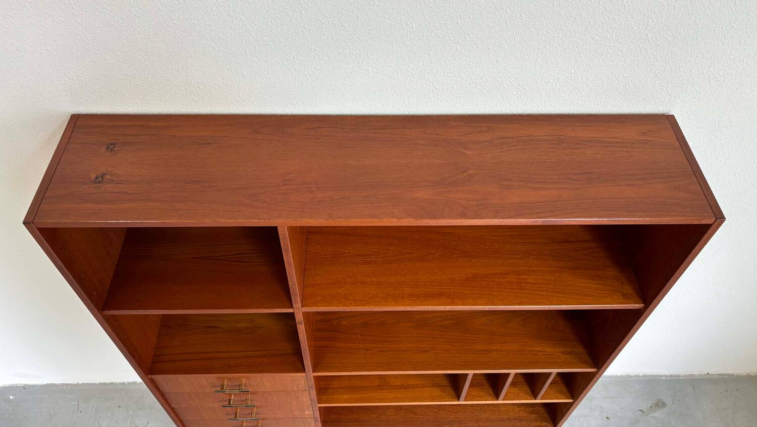 Vintage bookcase with drawers teak