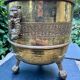 Large solid brass lion cache pot Art Nouveau