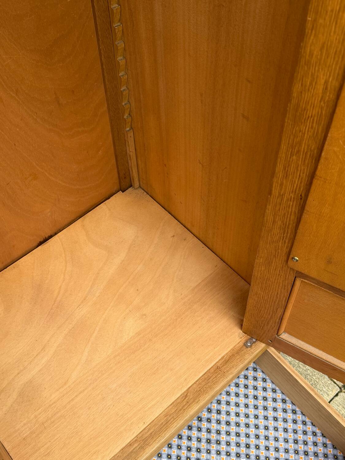 Parisian hotel wardrobe with bevelled mirror, solid raw oak, 1920.