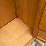 Parisian hotel wardrobe with bevelled mirror, solid raw oak, 1920.