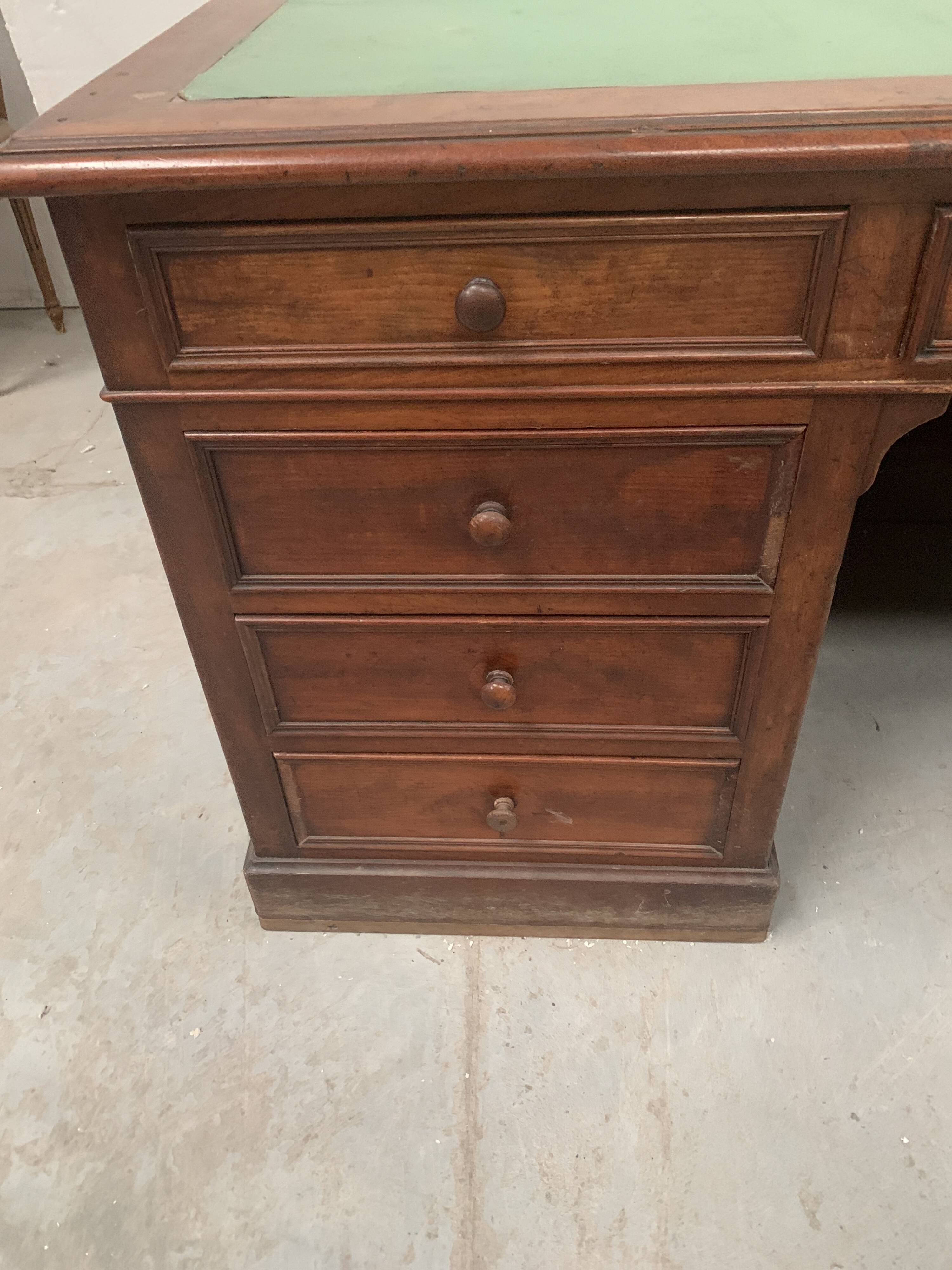 Napoleon III style flat desk with pedestal in 19th century mahogany