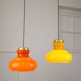 Mid-century italian glass & brass pendant lamps, set of 2