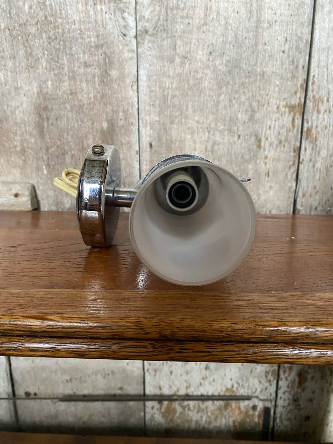 Old Delmas Disderot Wall Lamp Chrome Metal + White Opaline Vintage