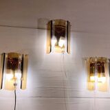 Three Venini Sconces, beveled smoked glass, Italy, 1970