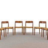 Set 6 Teak and Paper Cord Dining Chairs by Niels O. Moller, Model 75
