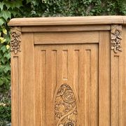 Asymmetrical Art Deco glass-fronted Parisian wardrobe in raw oak, 1930.
