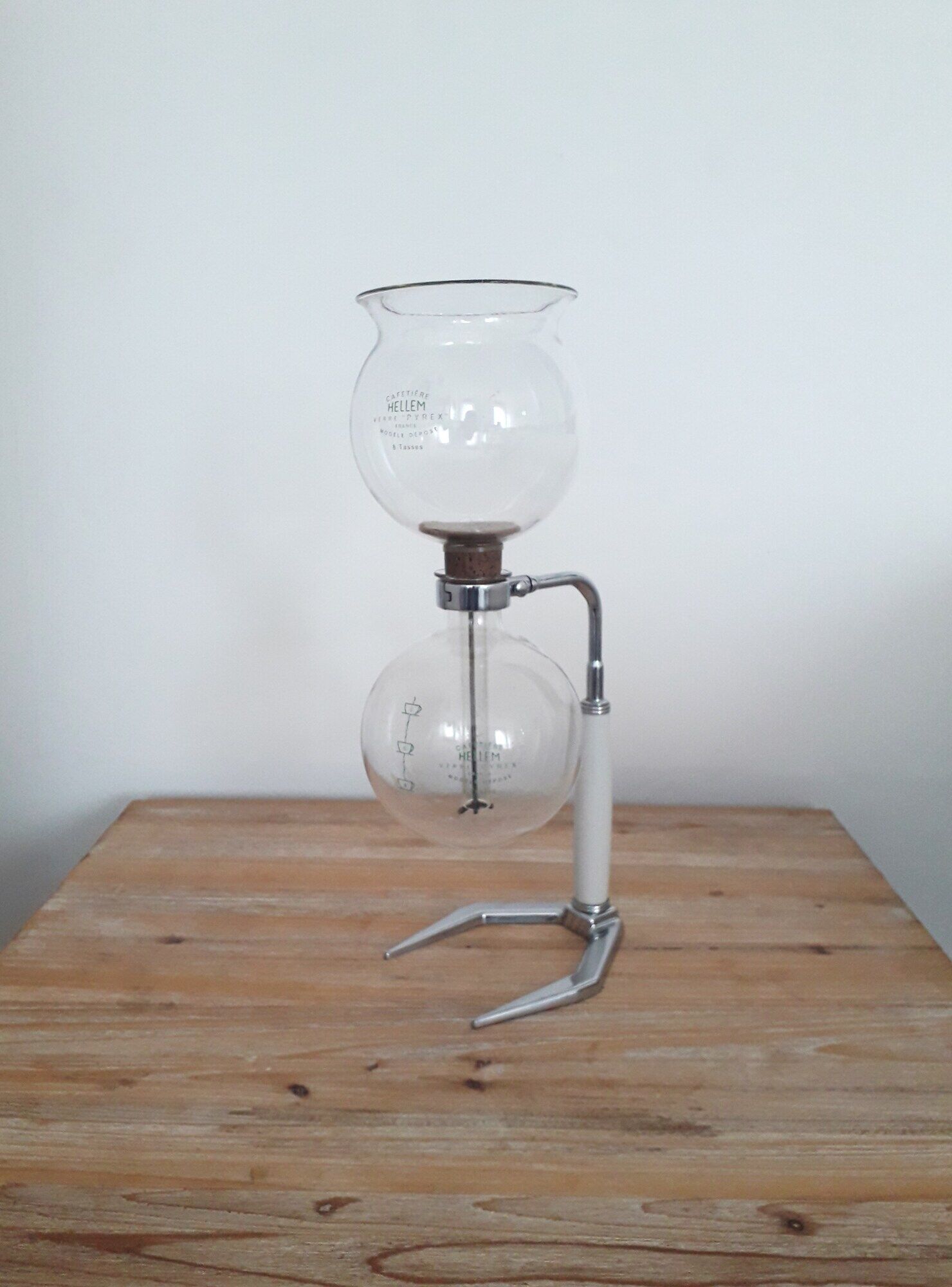 Hellem france vacuum coffee maker - 8 cups, pyrex glass -vintage 1960