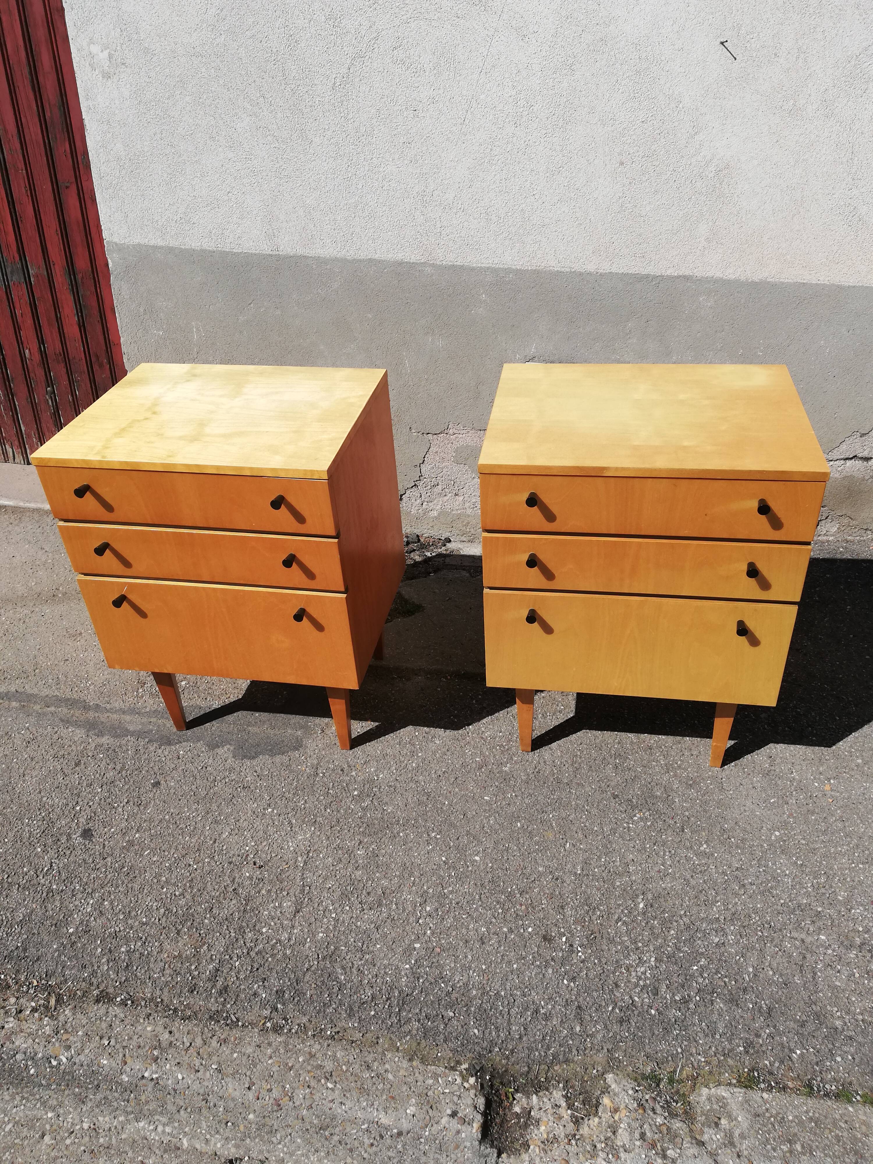Paire de chevets vintage bois clair