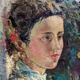 Acrylic on wood old portrait vintage painting country decoration