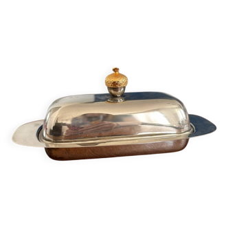 Beurrier vintage en métal argenté avec noisette doré