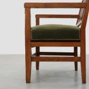Amsterdamse School Oak Armchair with Green Velvet Seat, Netherlands, 1920s