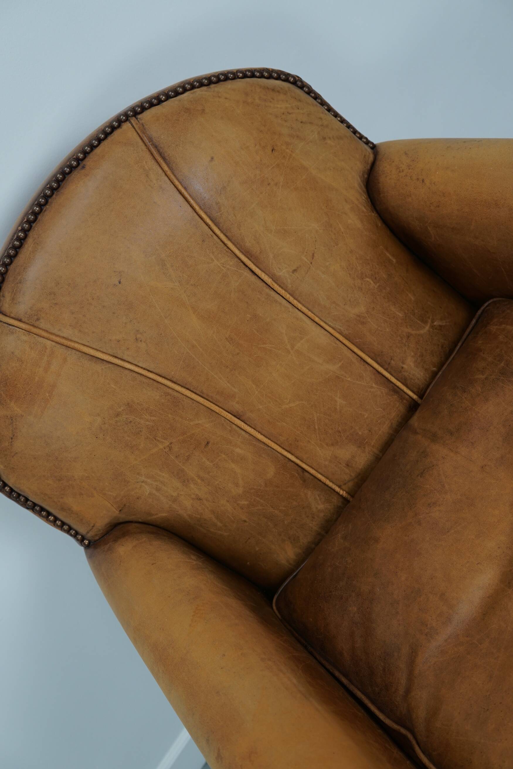 Vintage Dutch cognac coloured leather club chair