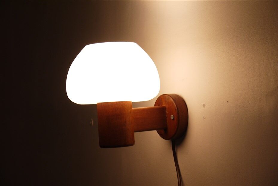 Vintage Danish wall lamp in teak and opaline 1960