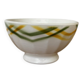 Ancien bol à facettes imprimé torchon jaune et vert