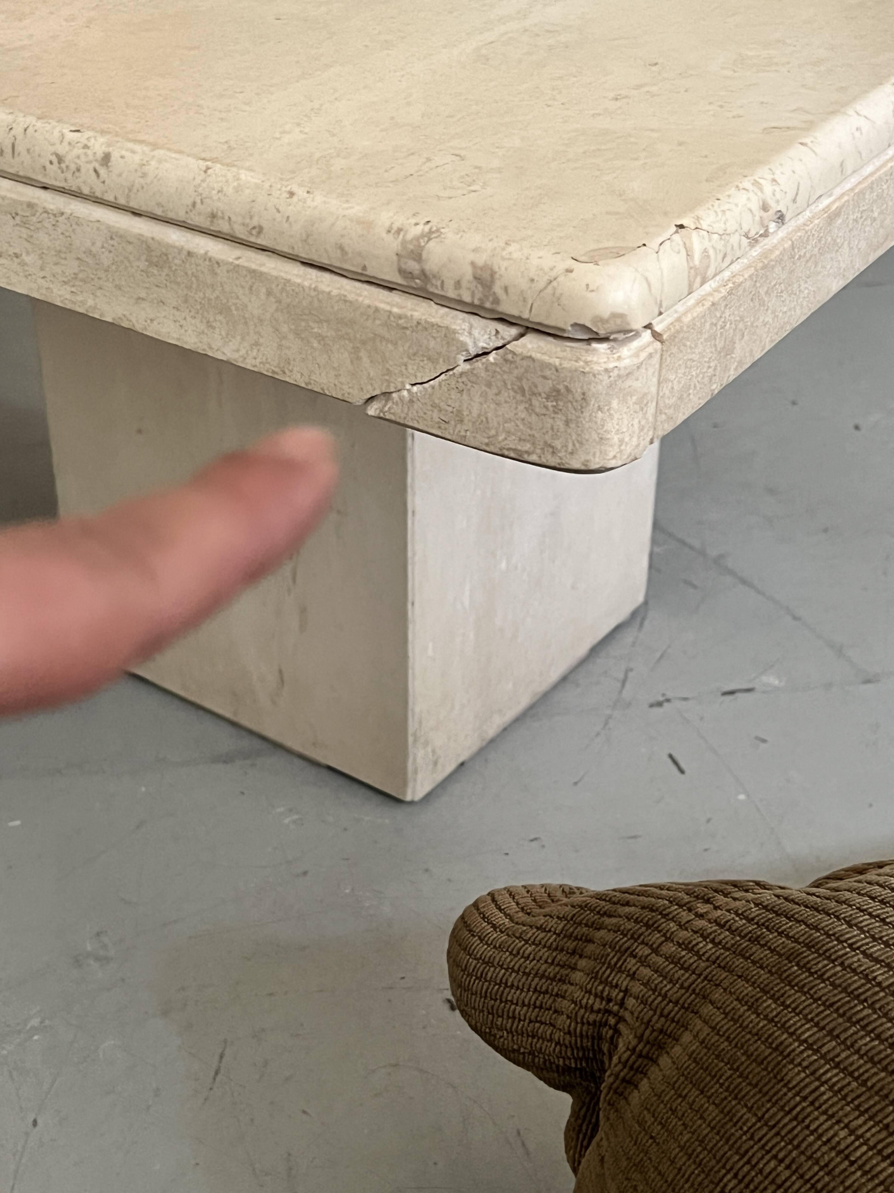 Square travertine coffee table, Italy 1970