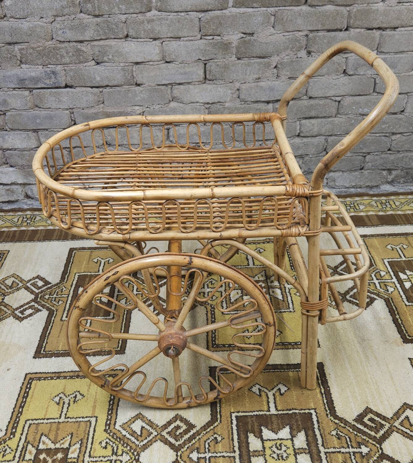 Bamboo and rattan bar cart, 1950