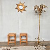 Pair Tabouret wears tripod plant solid wooden sofa tip 1950 Vintage furniture decoration