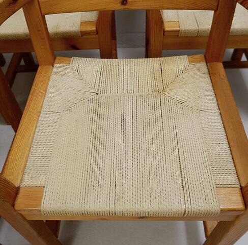 Set of eight pine dining danish chairs with Rope Seat 1980'