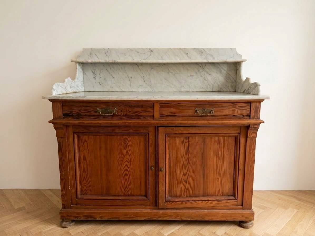 Antique wooden and marble washstand.