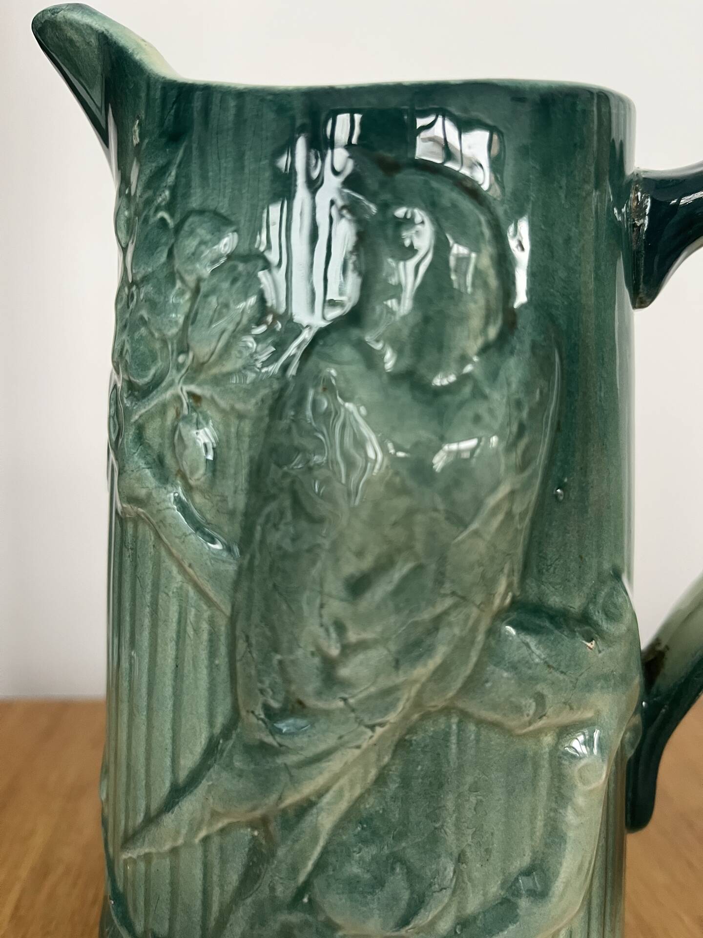 Art Nouveau barbotine pitcher "Swallow"