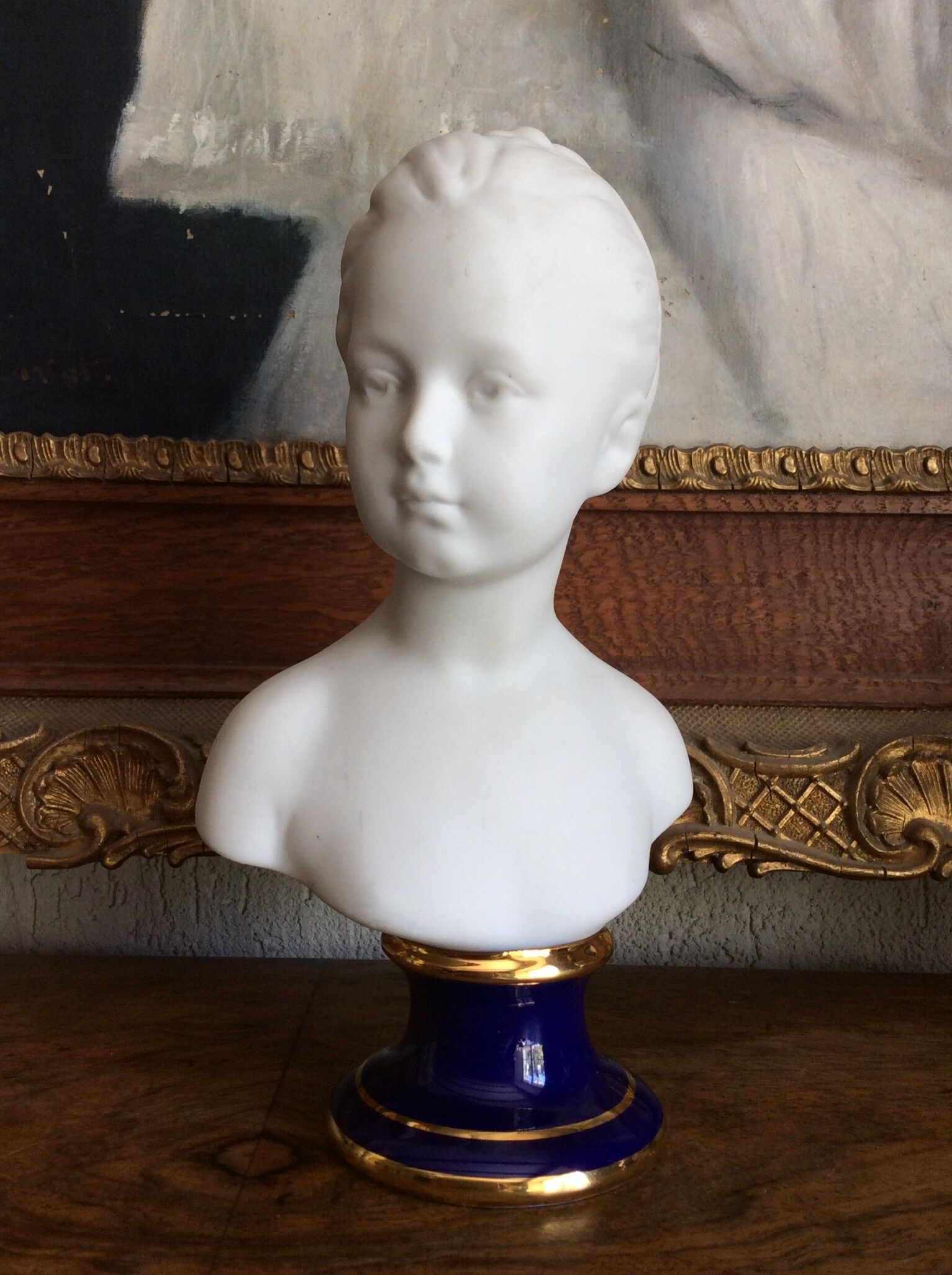 Bust with blue enamelled base