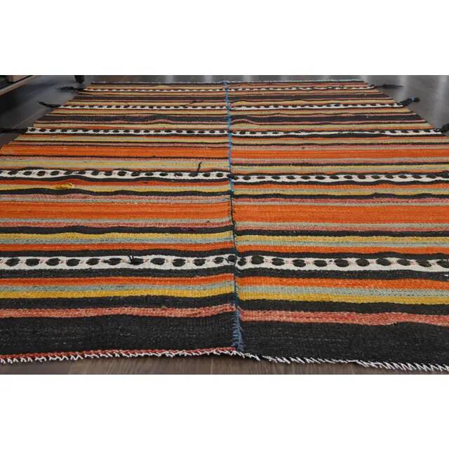 Vintage Turkish Oushak Handmade Wool Cotton Orange Area Rug 147x229