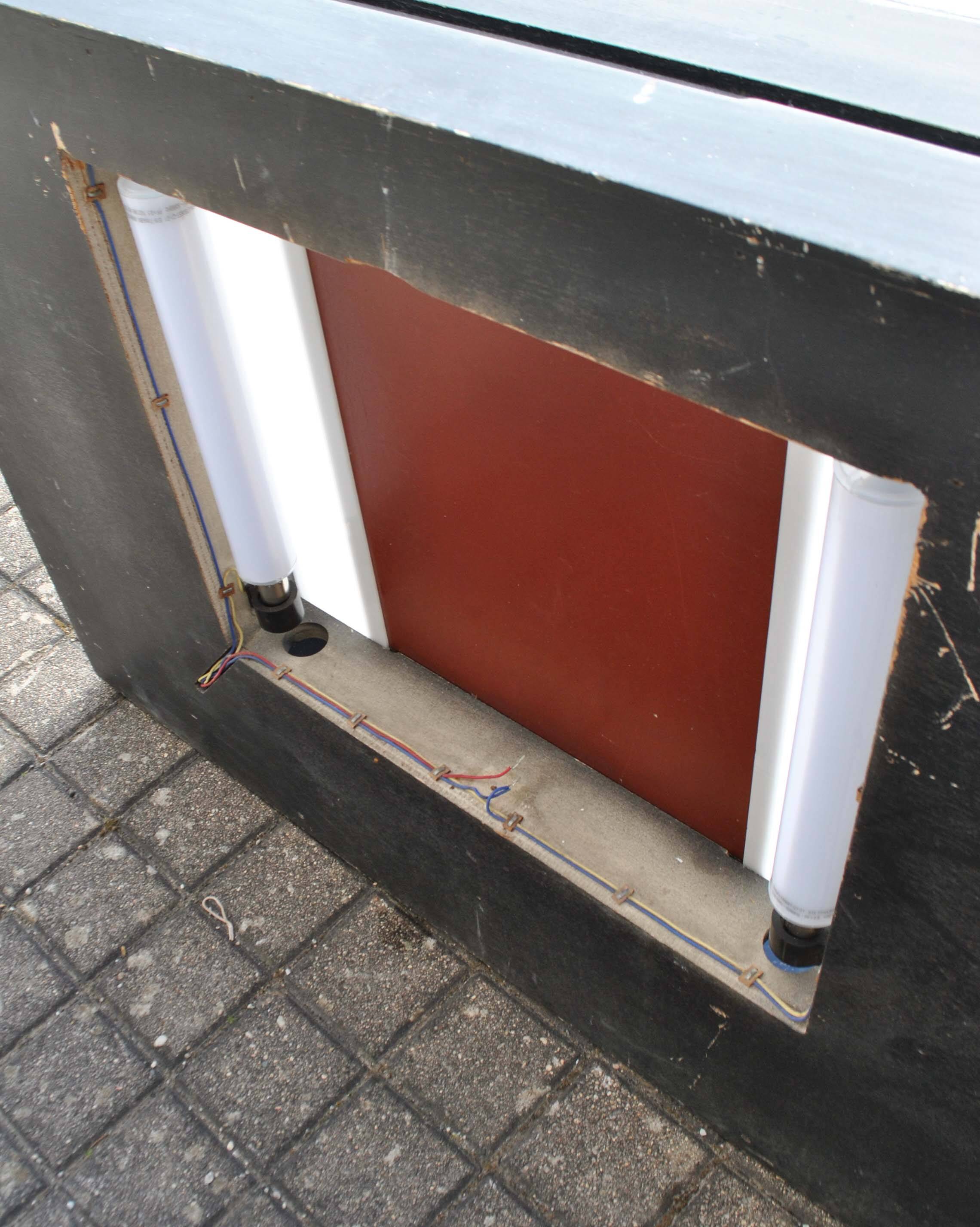 Vintage mirror cabinet in wood and chrome metal - backlit dressing table shelf 1950-1960