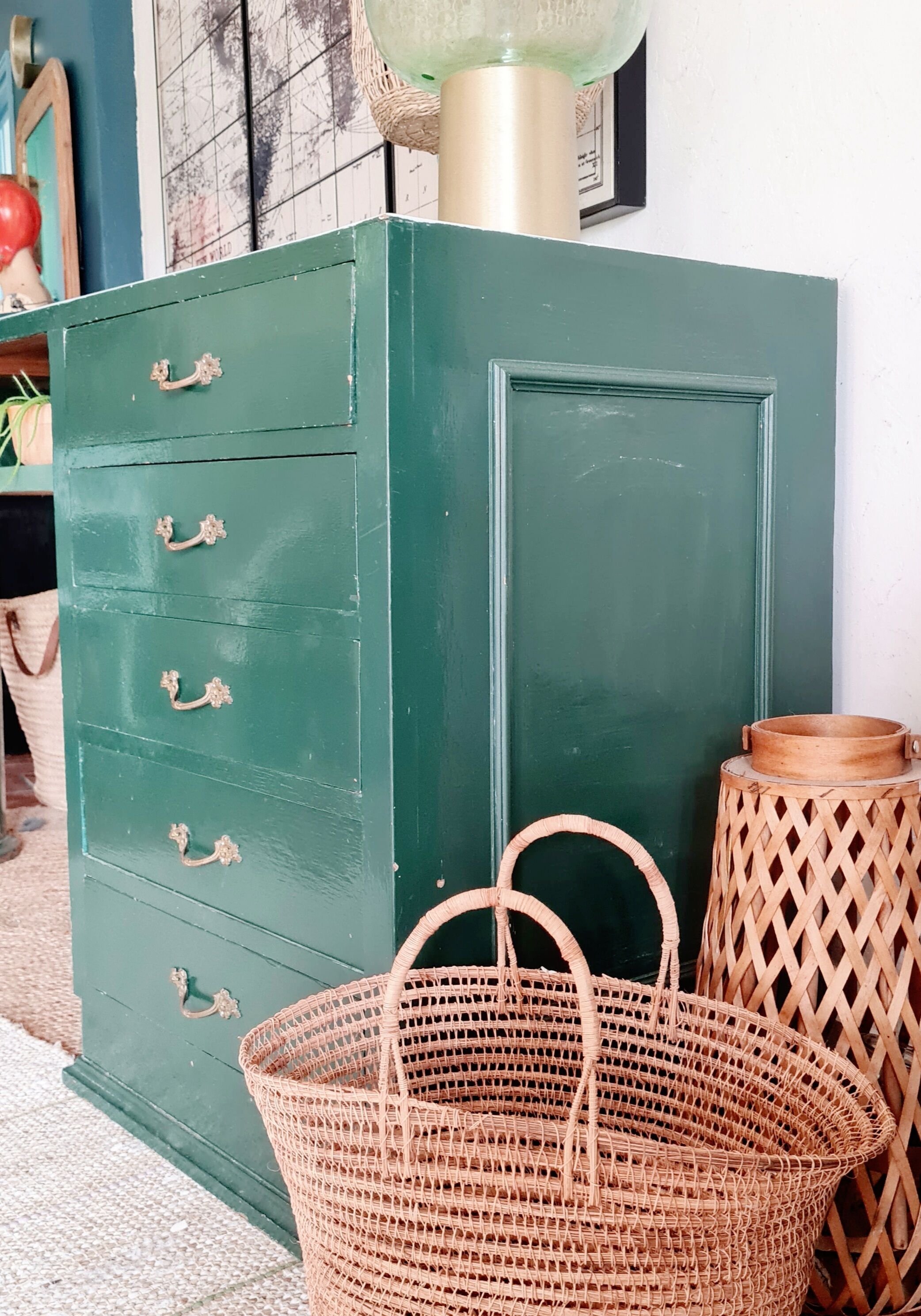 Green antique craft furniture counter