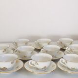 10 old coffee cups with porcelain saucers with golden flower patterns