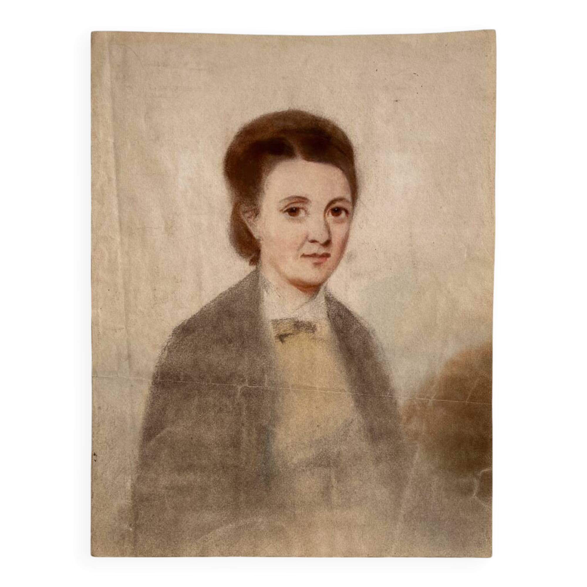 Old pastel drawing on paper portrait of a woman