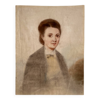 Old pastel drawing on paper portrait of a woman